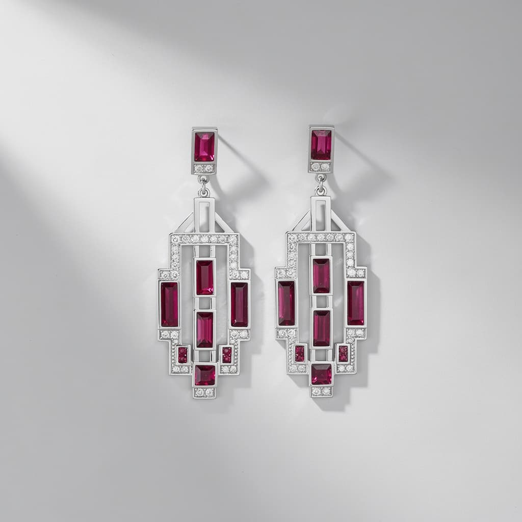Ruby & Diamond Art Deco Drops